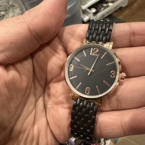 Working Luxury Style Watch Black/Gold Metal Band Wrist Round Unisex 35mm 7in"